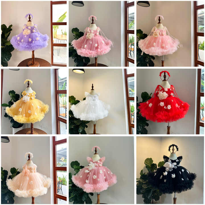 Girls' Performance Long Dress with Tail by Nhung Nguyen OEM ODM Baby Girl Kid Clothes Made in Vietnam for Children Age Group