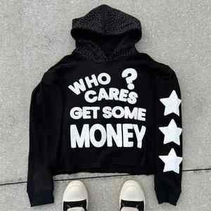 Diseño personalizado Venta caliente Peso pesado 320Gsm Puff Impresión de manga larga Liso con diamantes de imitación Pullover Hombres Sudadera con capucha - Product Image 5