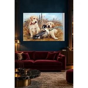 Impression sur toile de deux chiots de Labrador avec un canard dans les roseaux de Fida - Product Image 5