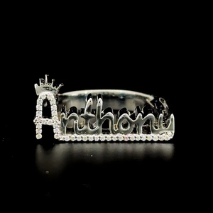 Anillo de plata 925 con nombre personalizado, doble hueco, 3D, forma de grano tallado, regalo de boda personalizado, joyería con diamante para mujer - Product Image 1