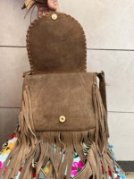 Tas Selempang Kulit Sapi Vintage Gaya Gypsy untuk Wanita, Dilengkapi Rantai dan Batu Turquoise, Ringan, Cocok untuk Penggunaan Sehari-hari, Buatan Tangan