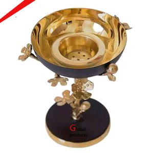 Bakhoor-Quemador de mubkhar con hojas doradas decorativas, de acero inoxidable - Product Image 1