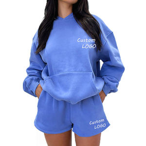 Ensemble sweat-shirt et short en molleton français 100% coton pour femme, design personnalisé, poids lourd, couleur unie, confortable et court, ensemble de survêtement - Product Image 3