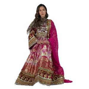 Afghani Womens Linen Satin Vintage Handmade Sequined Beading Ruffles Casual Dress <b>Animal</b> <b>Pattern</b> Embroidery Button Detail - Product Image 1