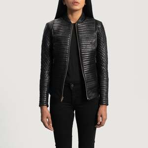 Quilted Black PU <b>Biker</b> <b>Jacket</b> with Custom Logo for Ladies-Simple Short-Length Embroidered Winter/Fall - Product Image 3