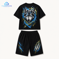 Ensemble T-shirt et short surdimensionné respirant pour homme, motif loup électrique, 100 % coton, style streetwear, deux pièces