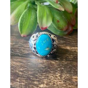 Navajo Handmade Kingman <b>Turquoise</b> Sterling Silver Statement <b>Ring</b> Size 9.5 - Product Image 1