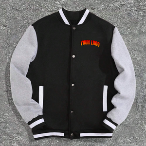 Vestes universitaires pour hommes sur mesure en gros, corps en laine lourde, manches en cuir, devant brodé, coupe ample, tailles longues - Product Image 1