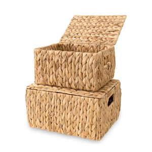 Boîtes organisatrices tissées décoratives, boîte en jacinthe d'eau, panier à couvercle, conteneur, rangement pour jouets, bijoux - Product Image 1