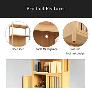 Bamboo Storage Cabinet with 2 Doors <b>Freestanding</b> for Home <b>Bar</b> Bathroom Kitchen Entryway Living Room-MDF Wood Style - Product Image 4