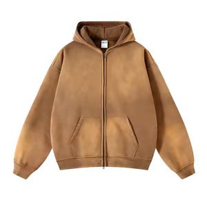 100% coton hommes sweats Logo personnalisé 450GSM poids lourd acide lavage fermeture éclair sweats à capuche coupe surdimensionnée saison d'hiver motif solide - Product Image 1