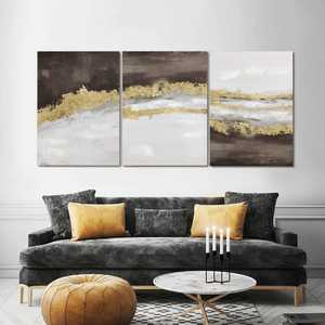 Set di 3 Quadri Astratti Dorati su Tela per Arredamento Soggiorno, Dipinti da Parete per Camera da Letto e Decorazione Casa - Product Image 5