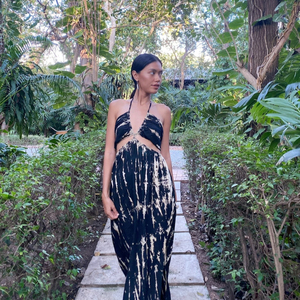 Tie Dye Rayon Dos Nu Longue Maxi Robe pour Femmes Boho Beach Resort Wear Tissé avec Taille Naturelle Collection Sexy D'été - Product Image 1