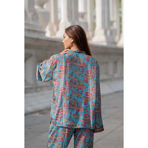 <b>Silk</b> Blend Bridal Pyjama Set Silky Soft Cozy Breathable Paisley Pattern Pockets Unique Nightwear for Women XS for Summer - Product Image 6