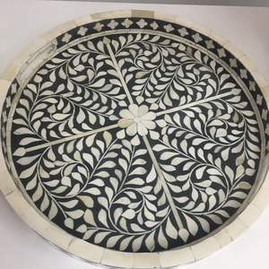 Handcrafted Horn Inlay Wooden Tray-Eco-friendly Luxury <b>Indian</b> Durable Multi-purpose Serving Tray - Product Image 1