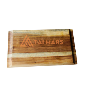 Plateau de service en bois d'acacia écologique Assiette rectangulaire solide avec gravure à motif végétal pour desserts et collations - Product Image 5