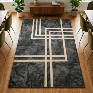 Luxury Modern Geometric Line Pattern Hand-Tufted Premium Black/Beige Abstract Area Rug for Living Room & Bedroom - Product Image 4