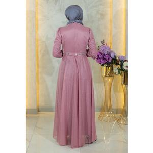 Vestido de Noche Formal con Lentejuelas y Detalles de Piedras Tejidas a Crochet, Talla XS, Largo hasta el Suelo, para Invitadas de Boda - Rosa MSW19188-2 - Product Image 4