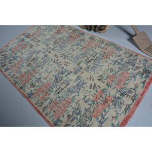 พรมตุรกีโบราณ4.5 x 7.5ft เบจสีชมพูขนาดใหญ่ขนแกะลายแอบสแตรกต์รูปสี่เหลี่ยมผืนผ้าสำหรับตกแต่งห้อง - Product Image 4