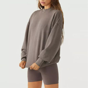 Ropa de Fitness para mujer Fleece Terry Cuello redondo Gimnasio Poliéster Suéter Algodón Sudaderas de gran tamaño Sudadera de cuello redondo para mujer - Product Image 4