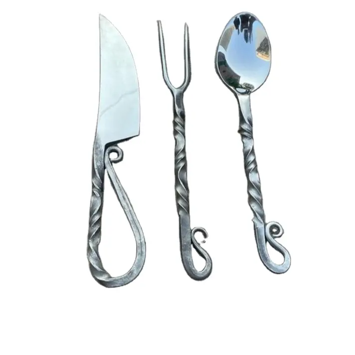 Edieval-cuchillo con funda de cuchara, cuchillo medieval de grado alimenticio y tenedor