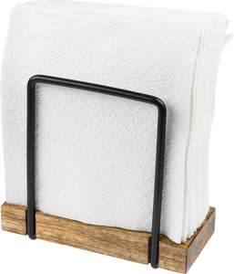 Porte-serviettes de ferme moderne Porte-serviettes vintage debout pour tables Base en acier et en bois Décoration de cuisine et de salle à manger - Product Image 4