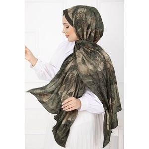 Écharpe en bambou kaki à motif floral, série voile et masque de protection solaire - Product Image 1