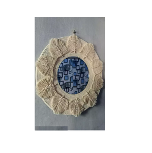 Décoration d'intérieur moderne style Boho avec logo personnalisé en macramé tissé à la main avec perles miroir suspendu au mur - Product Image 6
