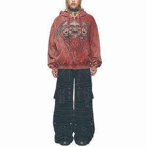 Sudadera con Capucha Personalizada de Alta Calidad, Holgada, con Cierre, Hombros Caídos, Cordón Ajustable, Lavado Ácido, Estampado Vintage para Mujer - Product Image 2