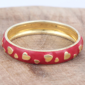 Anillo clásico de diseñador de moda Plata de Ley 925 con esmalte rojo y anillos finos chapados en oro amarillo - Product Image 2