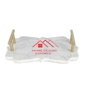 Ensemble de 2 plateaux en marbre fini avec poignée en métal doré - Product Image 5