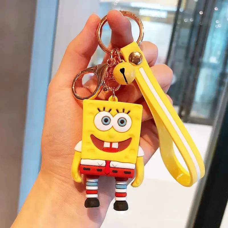 Anime Spongebober KeyChain Cartoon 3D Patrick Cute Keychains Car Key Bag Accessories PVC Keyring with Wrist Strap Key Chain