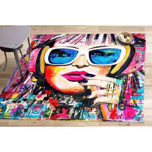 Tapis imprimé graffiti moderne, tapis d'entrée et tapis d'appoint vibrants, tapis en chenille - Product Image 1