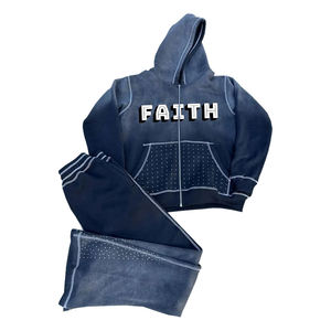 Best Quality Track Pants Jogging Suit 100% Cotton Men Hoodie Set Two Piece Sportswear Sweatpants Set - Product Image 1