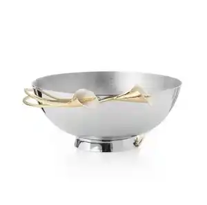One Side Gold Flower Leaf Designing For Bowls Steel Metal Luxury Handmade Home & Hotel Serving Bowls