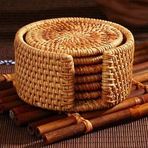 Best Quality Wholesale Natural Round <b>Woven</b> <b>Coaster</b> Wicker Rattan <b>Coasters</b> Heat Resistant Rattan <b>Coaster</b> with Holder - Product Image 1