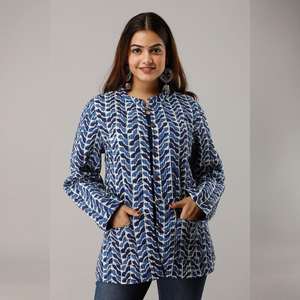 Veste matelassée en coton bleu pour dames réversible Animal léger Varsity Bomber court Blazer peau de mouton manteaux d'hiver - Product Image 2