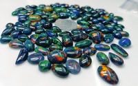 Opale noire naturelle d'Éthiopie, cabochon, base grise, qualité supérieure, gemme à feu, cirée/huileée, certifiée par un tiers, pour bijoux, en vrac