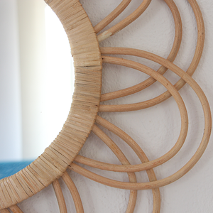 Wholesale Double Layer <b>Flower</b> Rattan <b>Mirror</b> Natural Beige Handmade Wall Art Decor Boho Vintage Style For Home Decoration Supply - Product Image 2