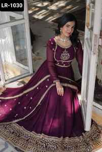 Dernières femmes portent fausse Georgette avec de riches paillettes brodées Anarkali de travail avec bordure en dentelle attrayante Dupatta - Product Image 4