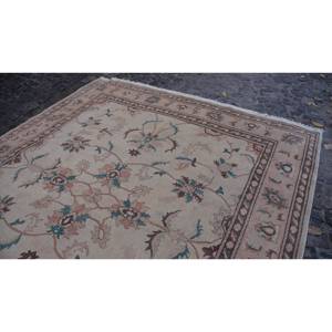 Alfombra de lana Vintage Oriental Beige y azul, patrón de retazos de 9,1x11,1 pies, tejido plano para decoración para sala de estar, respaldo de látex - Product Image 5