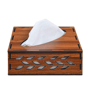 Boîte à mouchoirs en bois naturel classique faite à la main avec des coins en laiton décoratifs Porte-mouchoirs sculpté de qualité supérieure Décoration d'intérieur de luxe - Product Image 3