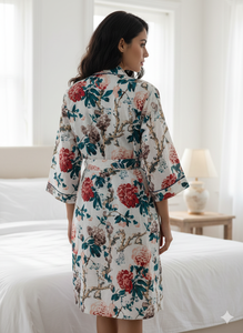 Peignoir de nuit en coton 100% double couche, nouveau style, coupe ample, col en V, manches longues, printemps, été, automne - Product Image 2