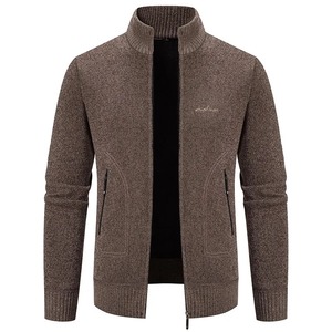 Winter Genuine Leather Canvas Cardigan Casual Business Stand Collar Warm Sweater <b>Jacket</b> Fashion Zipper <b>Mens</b> Coat High Quality - Product Image 1
