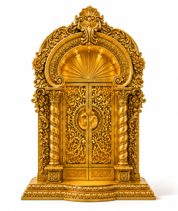 Mandir hindú Om dorado tallado a mano para hogares de lujo, santuario de madera de teca de lujo para sala de Pooja, templo tradicional de madera maciza con acabado dorado. - Product Image 4