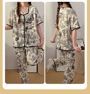 Sfy-yY1382 nuovo Design morbido <span class=keywords><strong>pigiama</strong></span> da donna 3 pezzi Pantaloni della camicia Pantaloncini comodi fiori stampa Nighty <span class=keywords><strong>cotone</strong></span> <span class=keywords><strong>pigiama</strong></span> - Product Image 5