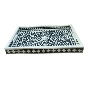 NOUVEAU DESGIN Plateau de service artisanal en incrustation d'os avec motifs floraux - Product Image 3