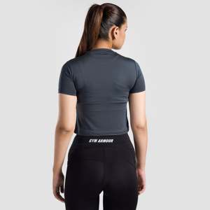 W024 Cropped Grey Yoga <b>Top</b> Comfy and Breathable Cropped Tee - Product Image 3