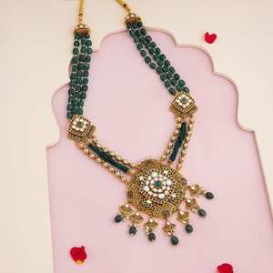 Antique Style Alloy <b>Necklace</b> Trendy Chains with Beads 187961 Number Pattern for Wedding - Product Image 2