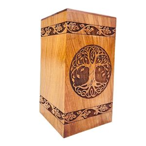 โกศไม้สําหรับเถ้ามนุษย์ โกศเพลิงศพ กล่องไม้ งานศพ ต้นไม้แห่งชีวิต โกศ งานฝีมือ ไม้โรสวูด ขอบแกะสลัก - Product Image 1
